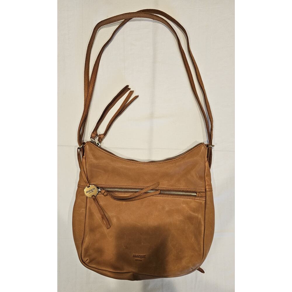 Margot New York Cognac Genuine Soft Leather Slim Crossbody Shoulder Bag